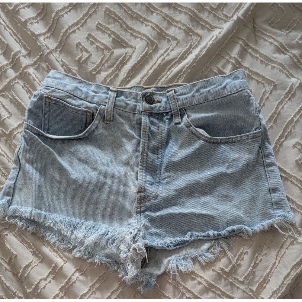 High Waisted Distressed Denim Shorts Light Wash Frayed Cut Offs Small 90s style
